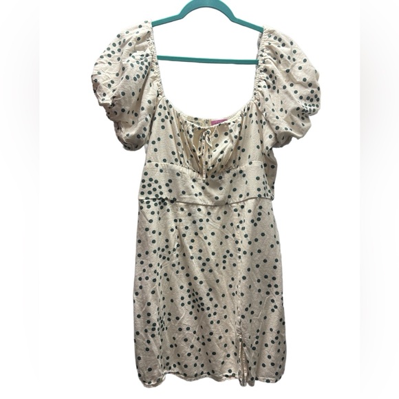 Francesca’s “Emily” Puff Sleeve Polka dot Linen Blend Summer Mini Dress, Large💗 - Picture 4 of 9